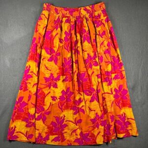 Vintage A.K.F. NY Tropical Floral W High Waist‎ Full Midi Skirt Vibrant Boho 80s